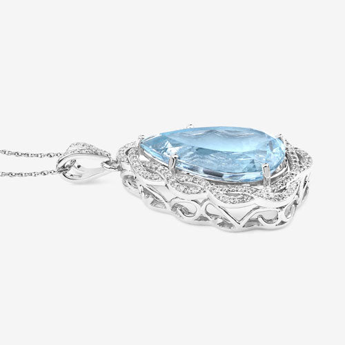 11.90 Carat Genuine Aquamarine and White Diamond 14K White Gold Pendant Bids.com