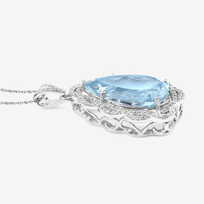 11.90 Carat Genuine Aquamarine and White Diamond 14K White Gold Pendant Bids.com