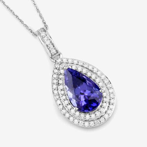 2.56 Carat Genuine Tanzanite and White Diamond 14K White Gold Pendant Bids.com