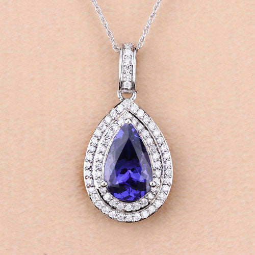 2.56 Carat Genuine Tanzanite and White Diamond 14K White Gold Pendant Bids.com