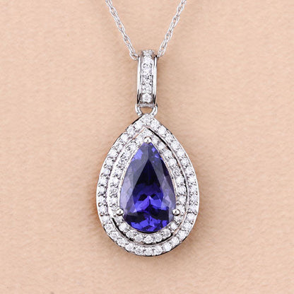2.56 Carat Genuine Tanzanite and White Diamond 14K White Gold Pendant Bids.com