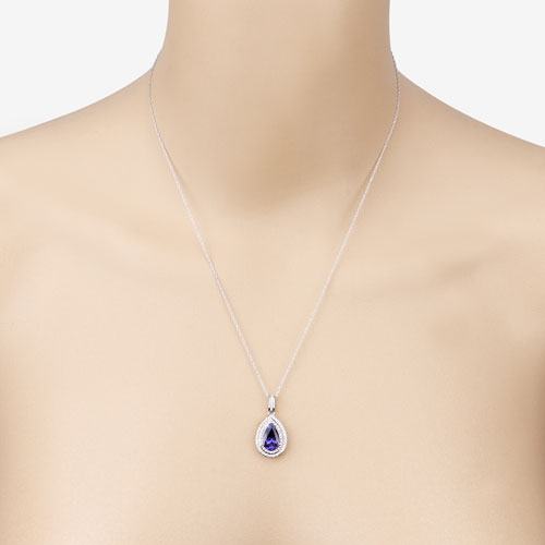 2.56 Carat Genuine Tanzanite and White Diamond 14K White Gold Pendant Bids.com
