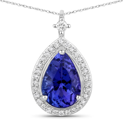 2.20 Carat Genuine Tanzanite and White Diamond 14K White Gold Pendant Bids.com