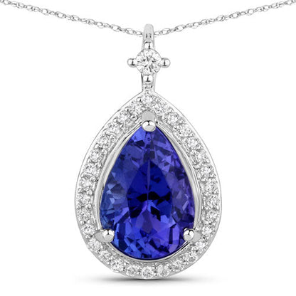 2.20 Carat Genuine Tanzanite and White Diamond 14K White Gold Pendant Bids.com
