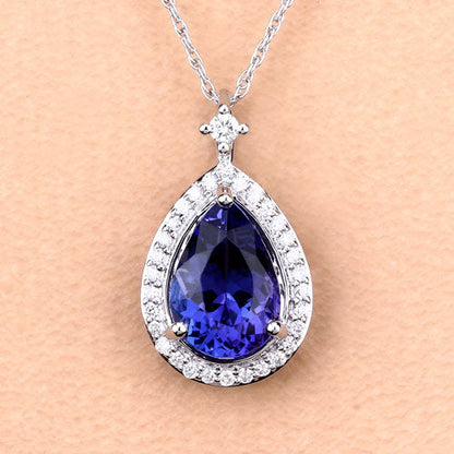 2.20 Carat Genuine Tanzanite and White Diamond 14K White Gold Pendant Bids.com