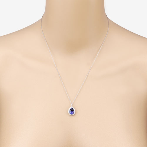 2.20 Carat Genuine Tanzanite and White Diamond 14K White Gold Pendant Bids.com