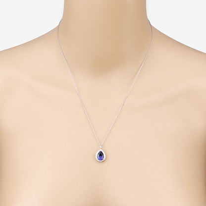 2.20 Carat Genuine Tanzanite and White Diamond 14K White Gold Pendant Bids.com
