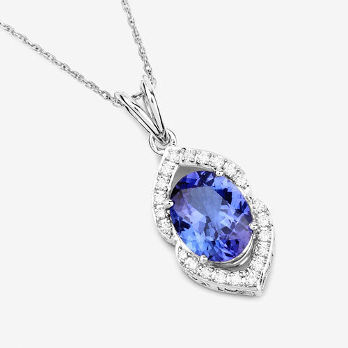 2.44 Carat Genuine Tanzanite and White Diamond 14K White Gold Pendant Bids.com