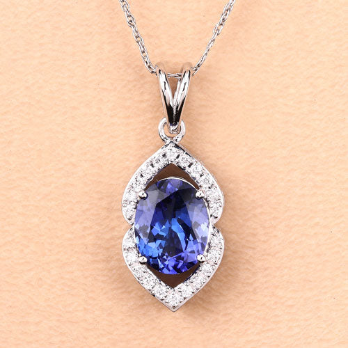 2.44 Carat Genuine Tanzanite and White Diamond 14K White Gold Pendant Bids.com