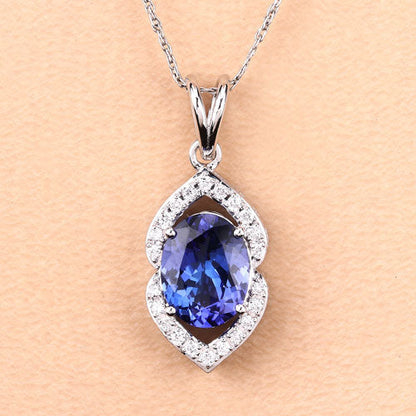 2.44 Carat Genuine Tanzanite and White Diamond 14K White Gold Pendant Bids.com