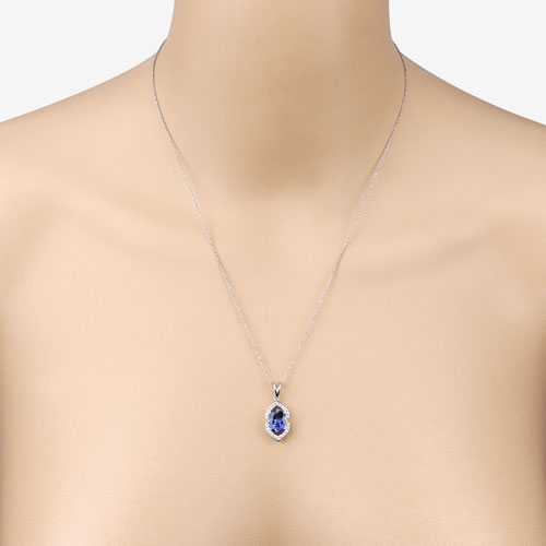 2.44 Carat Genuine Tanzanite and White Diamond 14K White Gold Pendant Bids.com