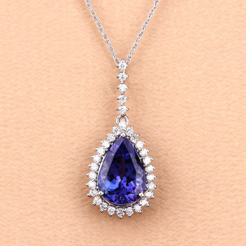3.05 Carat Genuine Tanzanite and White Diamond 14K White Gold Pendant Bids.com
