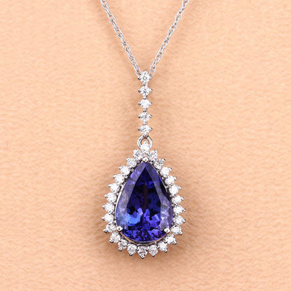 3.05 Carat Genuine Tanzanite and White Diamond 14K White Gold Pendant Bids.com