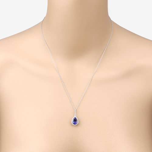 3.05 Carat Genuine Tanzanite and White Diamond 14K White Gold Pendant Bids.com