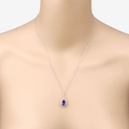 3.05 Carat Genuine Tanzanite and White Diamond 14K White Gold Pendant Bids.com