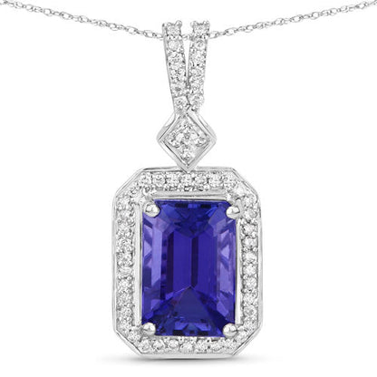 2.56 Carat Genuine Tanzanite and White Diamond 14K White Gold Pendant Bids.com