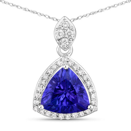 1.71 Carat Genuine Tanzanite and White Diamond 14K White Gold Pendant Bids.com