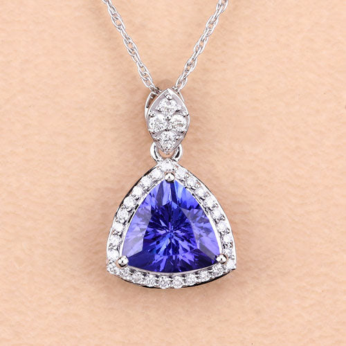1.71 Carat Genuine Tanzanite and White Diamond 14K White Gold Pendant Bids.com