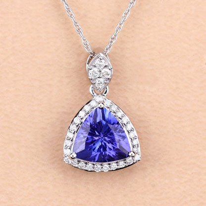 1.71 Carat Genuine Tanzanite and White Diamond 14K White Gold Pendant Bids.com
