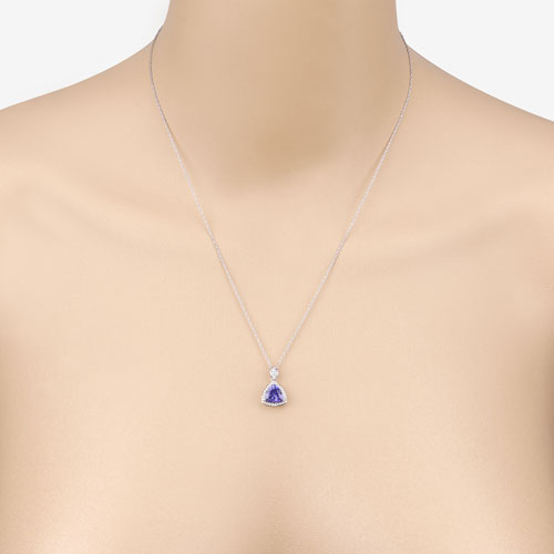 1.71 Carat Genuine Tanzanite and White Diamond 14K White Gold Pendant Bids.com