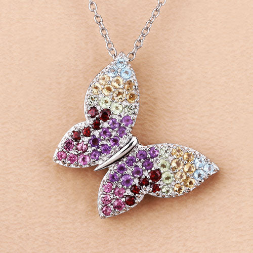 1.62 Carat Genuine Multi Stones .925 Sterling Silver Pendant Bids.com