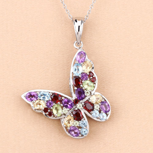 3.80 Carat Genuine Multi Stones .925 Sterling Silver Pendant Bids.com
