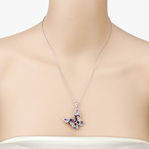 3.80 Carat Genuine Multi Stones .925 Sterling Silver Pendant Bids.com