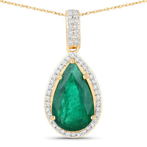 IGI Certified 3.22 Carat Genuine Zambian Emerald and White Diamond 14K Yellow Gold Pendant Bids.com