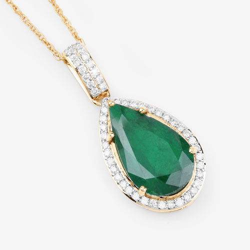 IGI Certified 3.22 Carat Genuine Zambian Emerald and White Diamond 14K Yellow Gold Pendant Bids.com