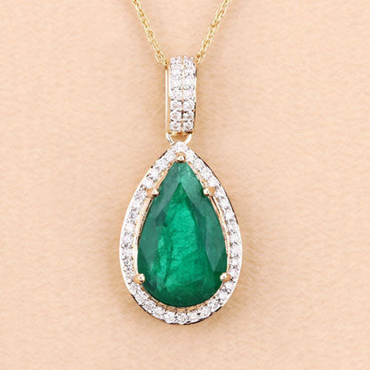 IGI Certified 3.22 Carat Genuine Zambian Emerald and White Diamond 14K Yellow Gold Pendant Bids.com