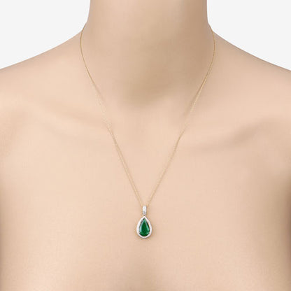 IGI Certified 3.22 Carat Genuine Zambian Emerald and White Diamond 14K Yellow Gold Pendant Bids.com