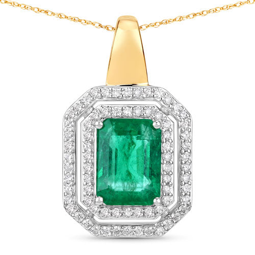 IGI Certified 2.37 Carat Genuine Zambian Emerald and White Diamond 14K Yellow & White Gold Pendant Bids.com