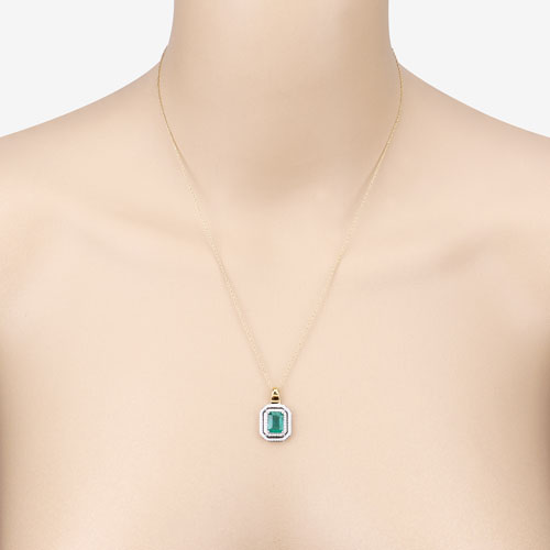 IGI Certified 2.37 Carat Genuine Zambian Emerald and White Diamond 14K Yellow & White Gold Pendant Bids.com