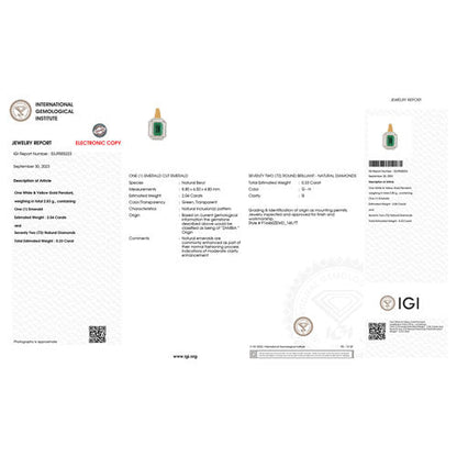 IGI Certified 2.37 Carat Genuine Zambian Emerald and White Diamond 14K Yellow & White Gold Pendant Bids.com
