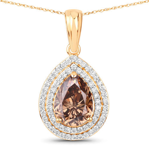 IGI Certified 2.01 Carat Genuine Brown Diamond Center and 0.29cttw White Diamond 18K Yellow Gold Pendant (2.30cttw) Bids.com