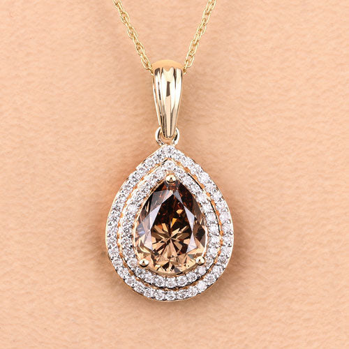 IGI Certified 2.01 Carat Genuine Brown Diamond Center and 0.29cttw White Diamond 18K Yellow Gold Pendant (2.30cttw) Bids.com