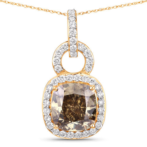 IGI Certified 2.50 Carat Genuine Brown Diamond Center and 0.31cttw White Diamond 18K Yellow Gold Pendant (2.81cttw) Bids.com