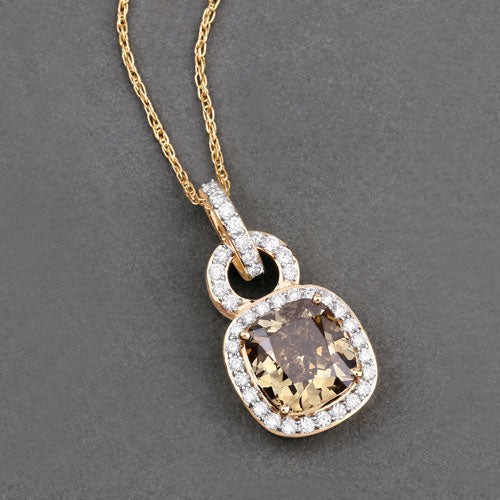 IGI Certified 2.50 Carat Genuine Brown Diamond Center and 0.31cttw White Diamond 18K Yellow Gold Pendant (2.81cttw) Bids.com