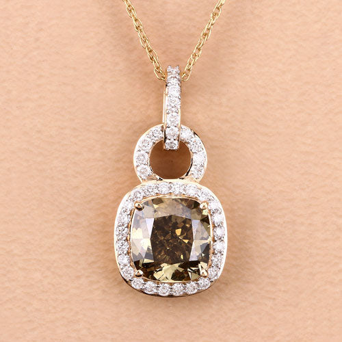 IGI Certified 2.50 Carat Genuine Brown Diamond Center and 0.31cttw White Diamond 18K Yellow Gold Pendant (2.81cttw) Bids.com