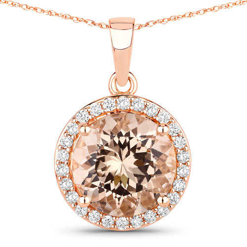 3.61 Carat Genuine Morganite and White Diamond 14K Rose Gold Pendant Bids.com