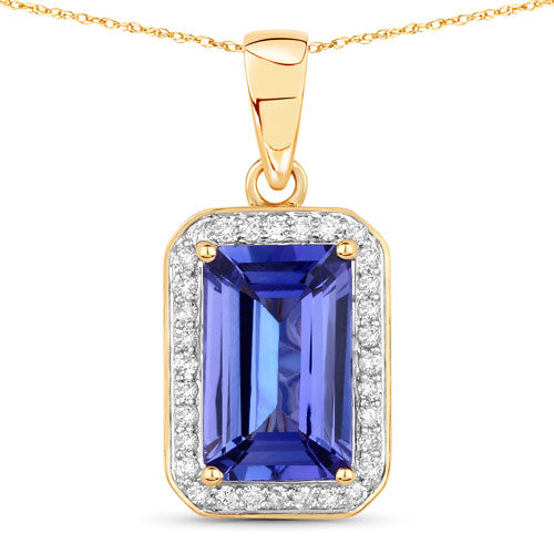 2.15 Carat Genuine Tanzanite and White Diamond 14K Yellow Gold Pendant Bids.com