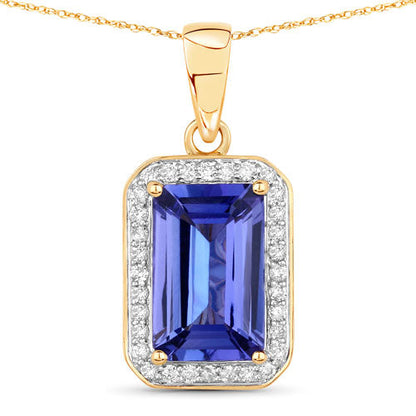2.15 Carat Genuine Tanzanite and White Diamond 14K Yellow Gold Pendant Bids.com