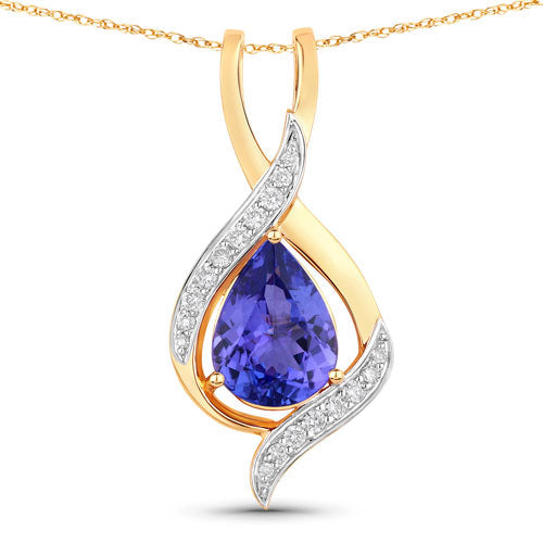 2.75 Carat Genuine Tanzanite and White Diamond 14K Yellow Gold Pendant Bids.com