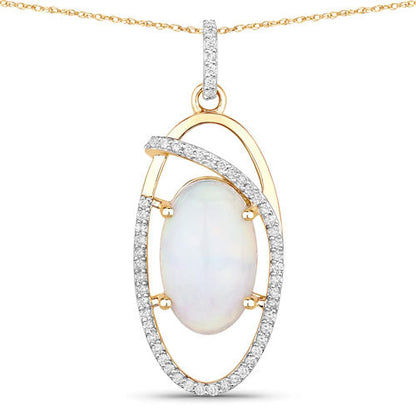 3.59 Carat Genuine Ethiopian Opal and White Diamond 14K Yellow Gold Pendant Bids.com