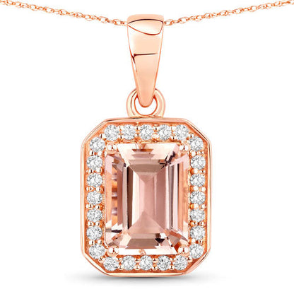 1.51 Carat Genuine Morganite and White Diamond 14K Rose Gold Pendant Bids.com