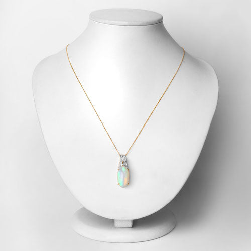 7.57 Carat Genuine Ethiopian Opal and White Diamond 14K Yellow Gold Pendant Bids.com