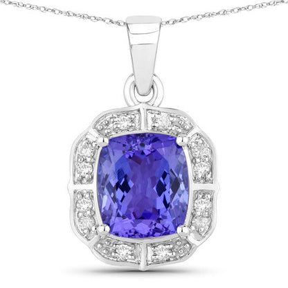 2.52 Carat Genuine Tanzanite and White Diamond 14K White Gold Pendant Bids.com