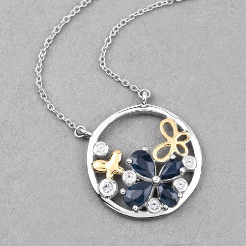 1.41 Carat Genuine Blue Sapphire and White Topaz .925 Sterling Silver Pendant Bids.com