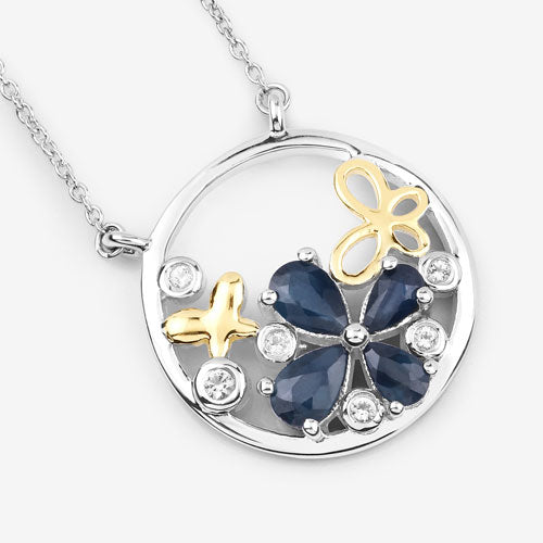 1.41 Carat Genuine Blue Sapphire and White Topaz .925 Sterling Silver Pendant Bids.com