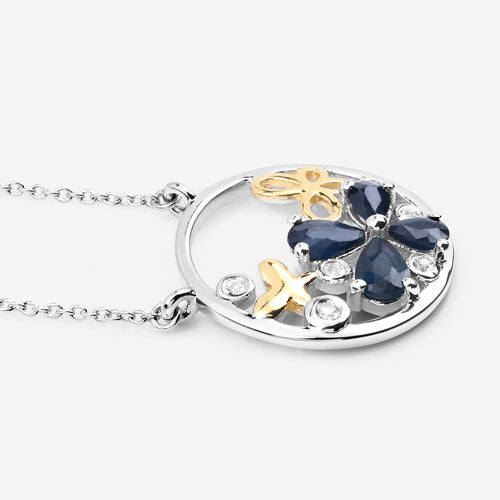 1.41 Carat Genuine Blue Sapphire and White Topaz .925 Sterling Silver Pendant Bids.com